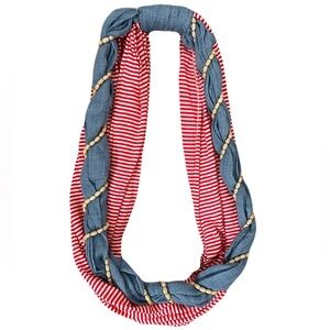 CHARMING CHARLIE RED STRIPED INFINITY SCARF